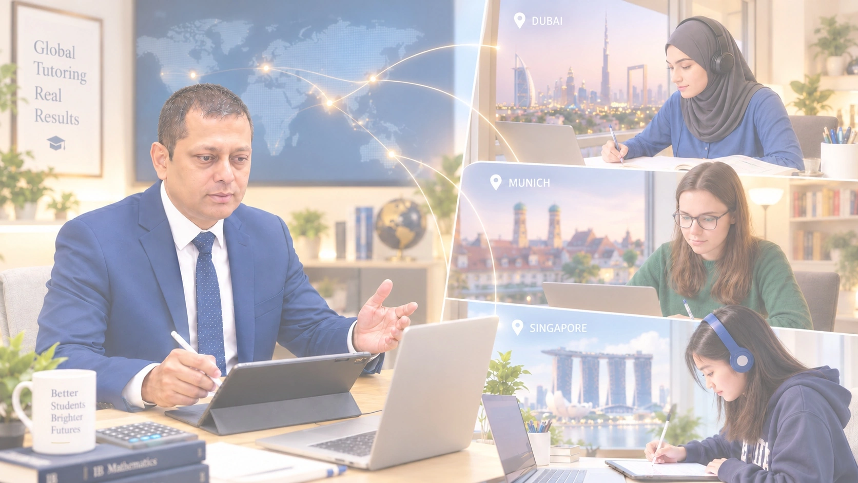 Waseem teaching online one-to-one tuition for students in Dubai, Munich and Singapore